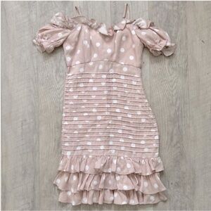 Revolve Bardot Linen Blend Blush Pink Polka Dot Dress Sz 2